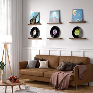 Support <span class=keywords><strong>mural</strong></span> en bois de style américain rétro vintage pour disques vinyles et CD, présentoir de rangement pour disques en bois Chainlink Custom - Product Image 3