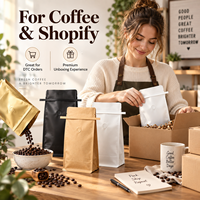 Sac à café à fond plat personnalisé imprimé de 5 lb (80 oz) avec valve, emballage noir anti-odeur pour grains de café