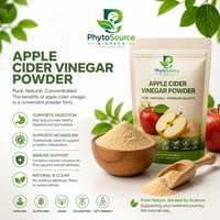 Vinaigre de cidre de pomme en poudre, qualité alimentaire, extrait végétal, acide acétique 5%, supplément fermenté en bouteille et en récipient en verre