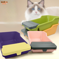Grande litière semi-fermée extra-épaisse pour chat, toilette pour chat en plastique avec design anti-éclaboussures