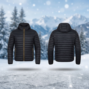 Unisex Color Block Blue <b>Black</b> Alternative Puffer Jacket Lightweight Quilted Winter Outerwear Zip Closure Custom Logo Cold - Product Image 2
