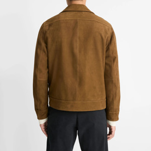 Men's <strong>Brown</strong> Suede <strong>Leather</strong> <strong>Jacket</strong> Casual Zip up Collared Bomber <strong>Jacket</strong> Vintage Short Coat for Spring Autumn - Product Image 3