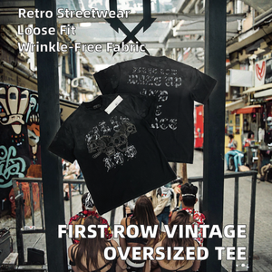 เสื้อยืดโอเวอร์ไซส์ผู้ชายสไตล์วินเทจ ผ้าถักลายเรียบง่าย รุ่น FIRST ROW  รักษ์โลก ไม่เป็นขุย ขายส่ง - Product Image 2