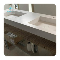 Meuble-lavabo mural moderne blanc sur mesure en Corian, double vasque en acrylique composite écologique pour salle de bain