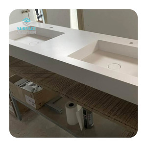 Lavabo Moderno Bianco Personalizzato Cinese Sospeso a Parete con Doppio Lavabo in Composito Acrilico Puro, Superficie Solida Ecologica per <span class=keywords><strong>Bagno</strong></span> (<span class=keywords><strong>Corian</strong></span>) - Product Image 6