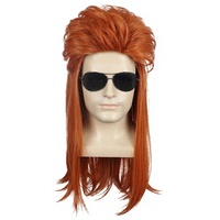 Perruque longue bouclée orange style Mullet pour adulte, années 70/80, Disco Rock, en fibres synthétiques douces, respirantes et résistantes à la chaleur, pour déguisement