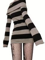 Personnalisé OEM ODM Y2K Tendance Robe moulante en tricot à manches longues à imprimé rayé et à épaules dénudées