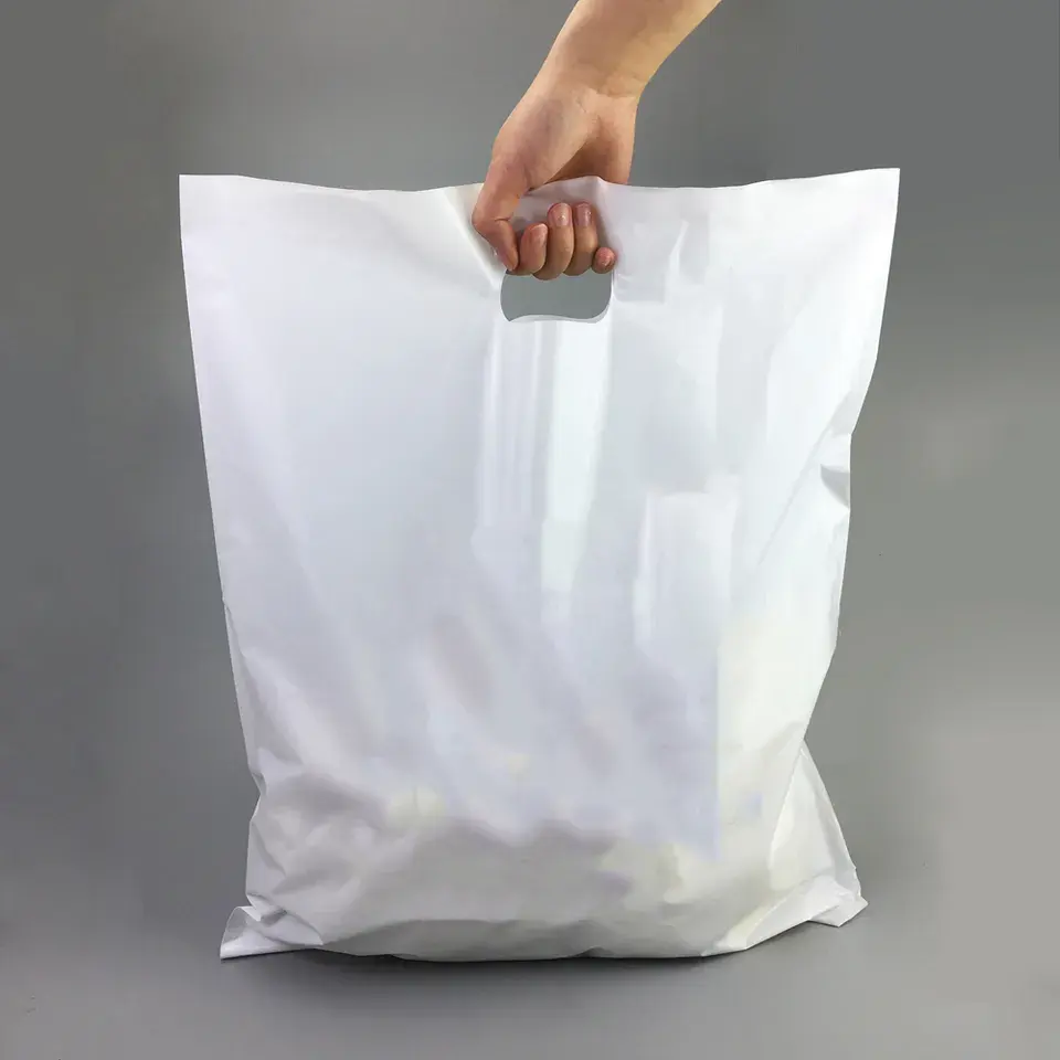 Borsa in plastica per la spesa in PE biodegradabile con manico monostrato stampato di design personalizzato con borsa per la spesa riutilizzabile con Logo