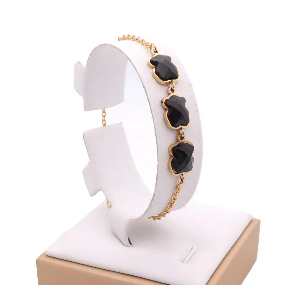Corrente banhada personalizada mulheres pedra preta cristal, design simples, duro em animais minimalista pulseira enchida de ouro
