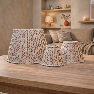 Abat-jour en tissu à imprimé géométrique en zigzag |   Abat-jour plissé en lin viscose naturel et terre cuite |   Couvre-lampe de table et de sol - Product Image 4