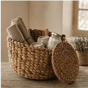 Handwoven Water Hyacinth <b>Storage</b> <b>Basket</b> with Lid Round Wicker Organizer Bin for Home <b>Storage</b> Uses <b>Storage</b> <b>Basket</b> - Product Image 4