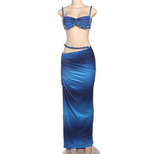 NEUER LAGER 10 Farben Bandeau Top und langer Rock Geflochtene Frauen Zweiteiler Set Beach wear