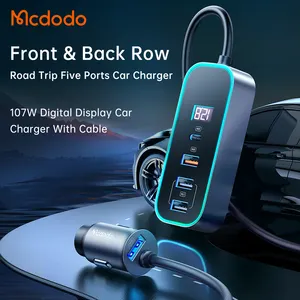 Wholesale 107W 30W 5Port Car Charger Extend 1.5M Cable With Clip PD3.0 PPS QC4.0+ QC3.0 27W USB C Digital Display Mobile Charger