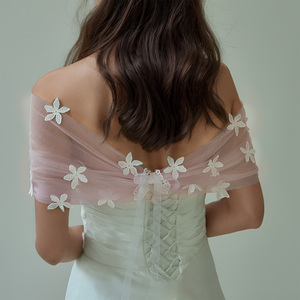 YouLaPan Écharpe de mariée en dentelle, boléro, châle, cape, boléro en maille, châles de mariée, vestes de robe de mariée, boléro à franges, couvre-épaules MG48-P - Product Image 1