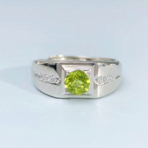 Natürlicher Peridot-<span class=keywords><strong>Ring</strong></span> für Herren, 925er Sterlingsilber, oval geschliffener grüner Edelstein, Siegelring mit 925er Stempel für Vatertag/Jahrestag - Product Image 4