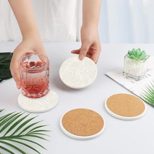 Sous-verres en céramique absorbants, résistants à la chaleur, avec base en liège, design <span class=keywords><strong>feuille</strong></span>, protègent les meubles - Product Image 2