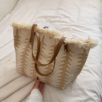 Sac fourre-tout en toile rétro grande capacité avec pompons, sac à main en chanvre tendance pour femme avec franges, impression personnalisée pour promotion de marque