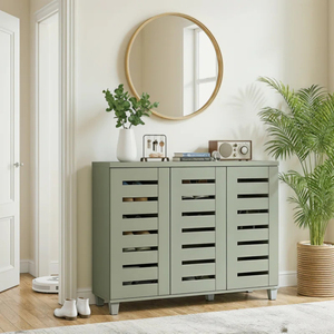 Scarpiera Moderna Verde in Legno, Armadio Portascarpe fino a 20 Paia con 3 Ante a Persiana, Vendita Diretta dalla Fabbrica - Product Image 1