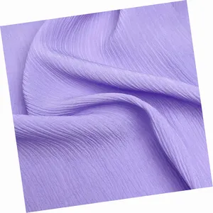 天然浪漫紫色有机真丝粘胶人造丝皱纹雪纺绉纱面料中国工厂女装印花