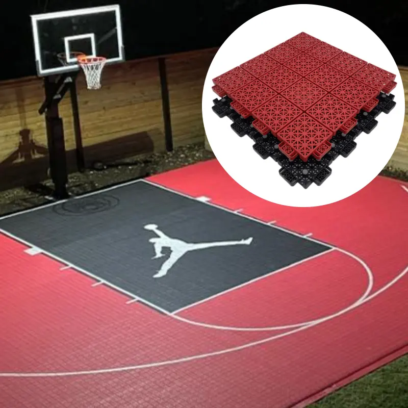 Taşınabilir açık PVC spor geçmeli yer karoları kauçuk Mat kapalı Badminton basketbol sahası döşemesi