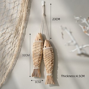 Pescado colgante de madera estilo océano estilo mediterráneo rústico costero tallado a mano adornos esculturas de pared para la decoración de la tienda del hogar Han - Product Image 4