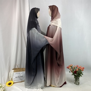 Popular Abaya Set Sparkle Starry Sky Gradient Color Cardigan With Long Hijab Muslim Islamic Women Classy Abaya 2PCS Set 67501# - Product Image 4