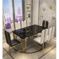 Table à manger moderne en marbre avec pieds en acier inoxydable, rectangulaire, 6 places, meubles de salle à manger pour hôtel, villa