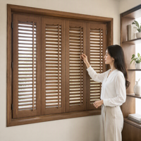 Porte pliante en bois massif, couleur bois naturel, persiennes réglables, lames orientables, séparateur de pièce, volet de fenêtre