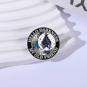 Broche de Esmalte Hello Darkness My Old Friend, Broches con Letras de Música Folk, Broches Góticos con Diseño de Murciélago y Flor, Insignia para Bolsillo o Solapa, Joyería, Regalos para Fans - Product Image 2