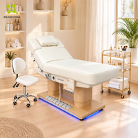 Lit de massage électrique pour esthéticienne de cils Bojue de haute qualité, avec base en bois grainé, 3 moteurs, commande au pied et éclairage LED