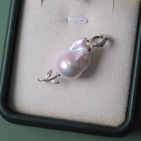 Collar con Colgante de Tulipán y Perla Barroca, Cadena de Perlas de Agua Dulce, Joyería con Dije de Flor Plateada Extraíble para Mujer