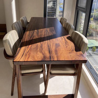 Ensemble table et chaises en bois massif de noyer sud-américain, table longue, table basse pour salon, bureau d'étude, table à manger, poste de travail