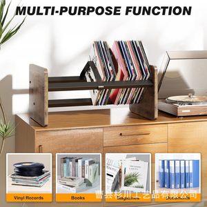 Vinyl <b>Record</b> Rack Brown Wood Metal Storage Display <b>Stand</b> For Living Room Bedroom Book Magazine Organizer Single Layer - Product Image 5