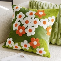 Housse de coussin de canapé pour salon, motif floral champêtre, résistante aux taches, lavable, verte, pour fenêtre en baie et tête de lit