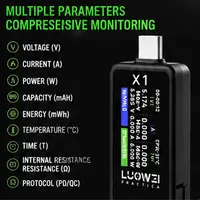 LUOWEI X1 Probador Multifuncional USB-C para Reparación de Teléfonos, Herramienta de Prueba de Corriente, Voltaje, Potencia, Nivel de Batería y Temperatura del Puerto USB-C