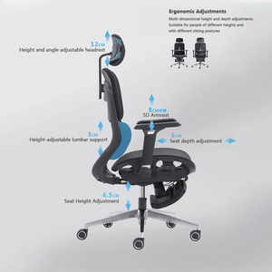Chaise de <span class=keywords><strong>bureau</strong></span> ergonomique en maille avec appui-tête fixe, dossier segmenté, coussin d'assise rembourré, support lombaire, siège rotatif, hauteur réglable - Product Image 6