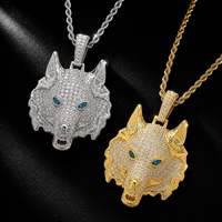 Liontin Hip Hop Brass Berlapis Berlian Imitasi Bentuk Kepala Serigala, Kalung Liontin Moissanite Mikro Inlaid, Kalung Keren Gaya Punk, Perhiasan Leher Fashion Hip Hop Pria