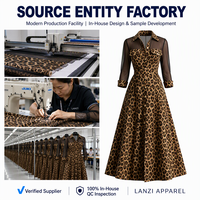 Gaun Panjang Motif Hewan Custom untuk Wanita, Pinggang Tinggi dengan Sabuk, Ukuran Besar, Pabrik Pakaian OEM ODM