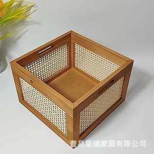 Boîtes de rangement en rotin et bois massif sur mesure, paniers de rangement carrés, pour la maison, la chambre, les jouets, les collations et les articles divers. - Product Image 5