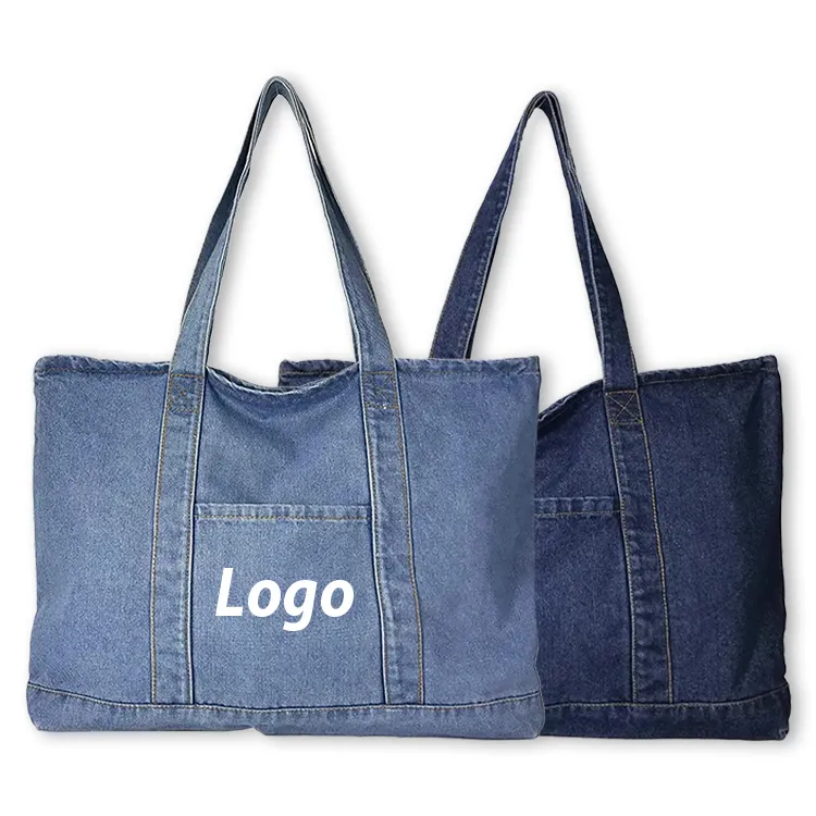 Biểu Tượng Tùy Chỉnh Sinh Thái Tái Chế Thời Trang Phụ Nữ Vai Vải Denim Tote Túi