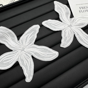Apliques de Flores Bordadas em <span class=keywords><strong>Chiffon</strong></span> Branco, <span class=keywords><strong>Patches</strong></span> de Renda Floral 3D para Decoração de Vestido de Noiva, Acessórios de Costura - Product Image 2