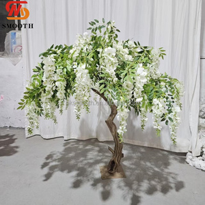 SMOOTH Pretty <b>Hanging</b> Silk <b>White</b> Wisteria Blossom Tree with curved trunk Wedding Entrance Walkway Flower Tree Decor - Product Image 1