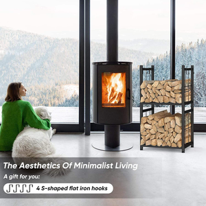 Support à bois de chauffage 2 niveaux porte-bûches en métal avec 4 crochets en S présentoir à bois de chauffage extérieur pour stocker du bois de chauffage - Product Image 3