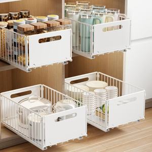 2 tiroirs extensibles avec 3 rails, sans perçage, tiroirs coulissants adhésifs, étagères coulissantes pour armoires sans rebord - Product Image 1