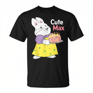 T-shirt mignon Max avec motif de gâteau d'anniversaire en forme de lapin, noir, taille adulte - Product Image 2