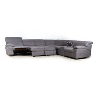 Canapé modulaire inclinable en tissu gris foncé, canapé en forme de L avec console et porte-gobelets pour salon