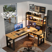 Table de jeu en forme de L pour bureau d'ordinateur marron durable pour les joueurs en bois avec surface en MDF