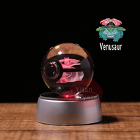 Serie de dibujos animados Venusaur K9 Crystal Pokeball Ball Regalo de recuerdo de vidrio duradero con luz de noche LED para decoración del hogar