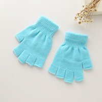 Mode couleur unie gants hiver chaud doigt ouvert hommes et femmes gants en peluche tricoté demi doigt gants