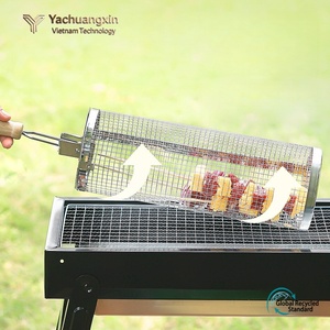 Stainless Steel <b>BBQ</b> Grill Basket With Wooden Handle Outdoor Cooking <b>Tool</b> For Chicken Wings And Vegetables - Product Image 5